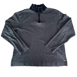 Hugo Boss Sweater Mens Medium Black Cotton Quarter Snap Button Knit Pullover